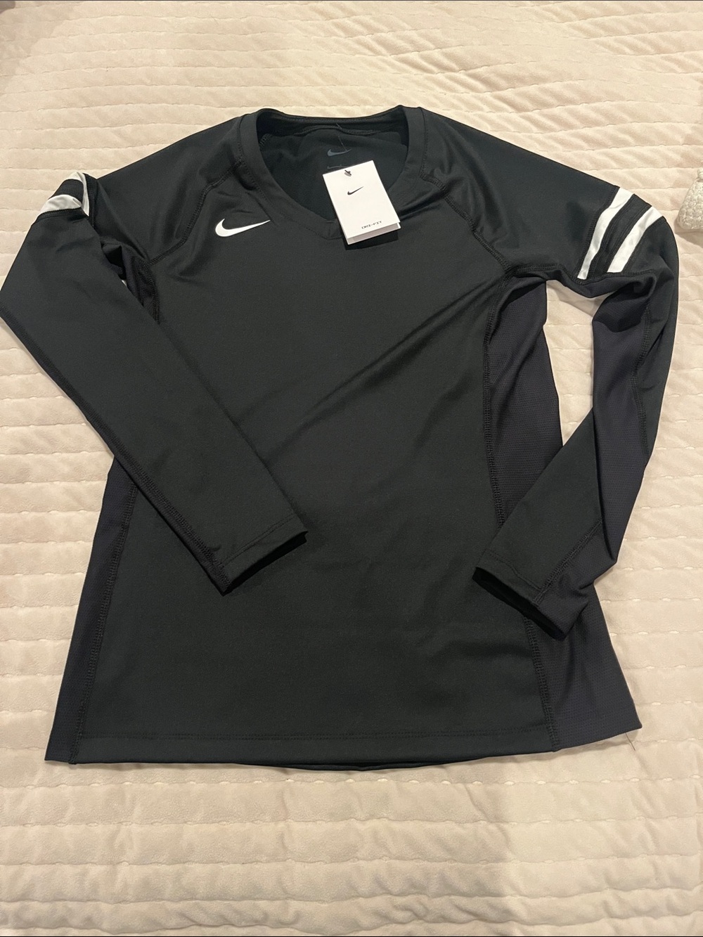 Nike Women's Black Long-Sleeve Performance Tee with White Accents